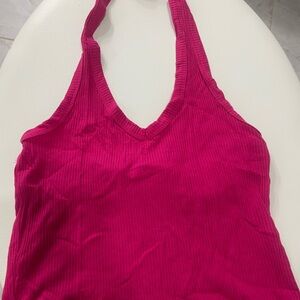 Vibrant Pink Ribbed Halter Top